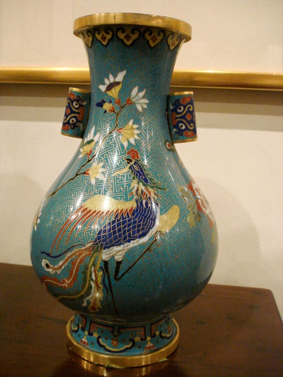 Cloissoné Pair of Chinese Cloisonne Enamel Vases