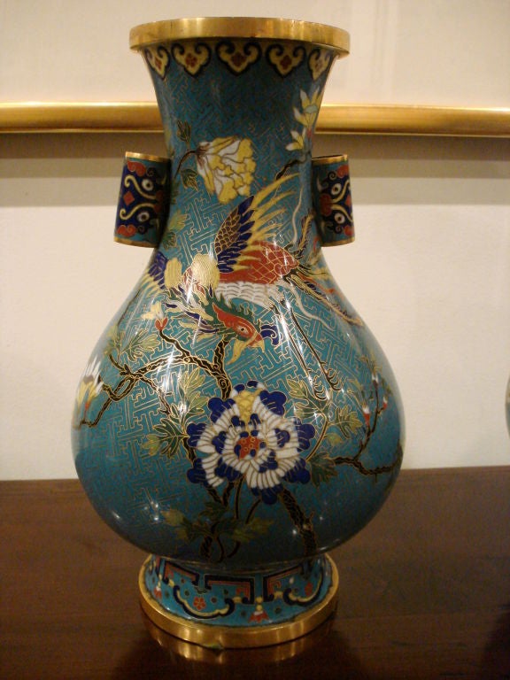 19th Century Pair of Chinese Cloisonne Enamel Vases