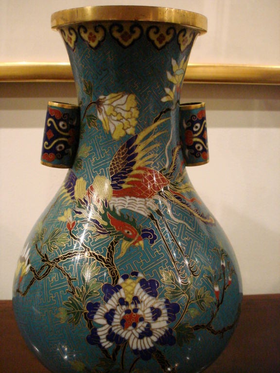 Pair of Chinese Cloisonne Enamel Vases 1