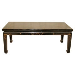 Black Lacquer Low Table With Gold Gilt Landscape Motif