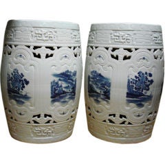 Fine Blue and White Porcelain Stools with Floral Motif