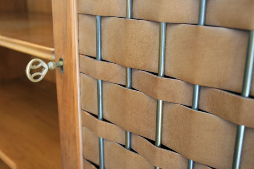 John Widdicomb Walnut Breakfront with Woven Leather Doors