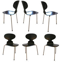Arne Jacobsen Set of 6 Ant Chairs for Fritz Hansen Ca. 1952