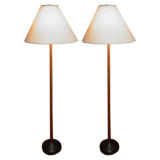 Pair of Danish  Modern  Cherry Wood Floor Stick Lamps