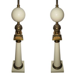 Pair, Figural Tall Column Lamps
