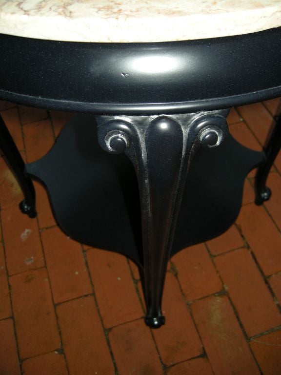 Pair, Ebonized French Marble top Side Tables/End Tables
