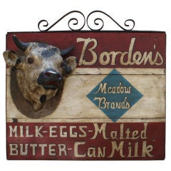 Antique Massive Borden's Hanging Store Sign 1910