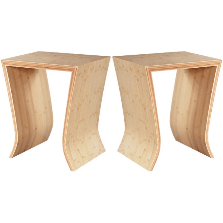 Pair of Natural Bamboo Side Tables For Sale