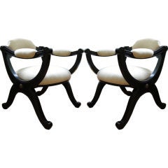 Pair, Unusual Curule Form Arm Chairs.
