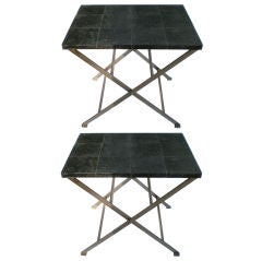 Vintage Pair, Slate and Steel Side Tables