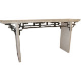 Fossil Stone and Bronze 1970s Console Table
