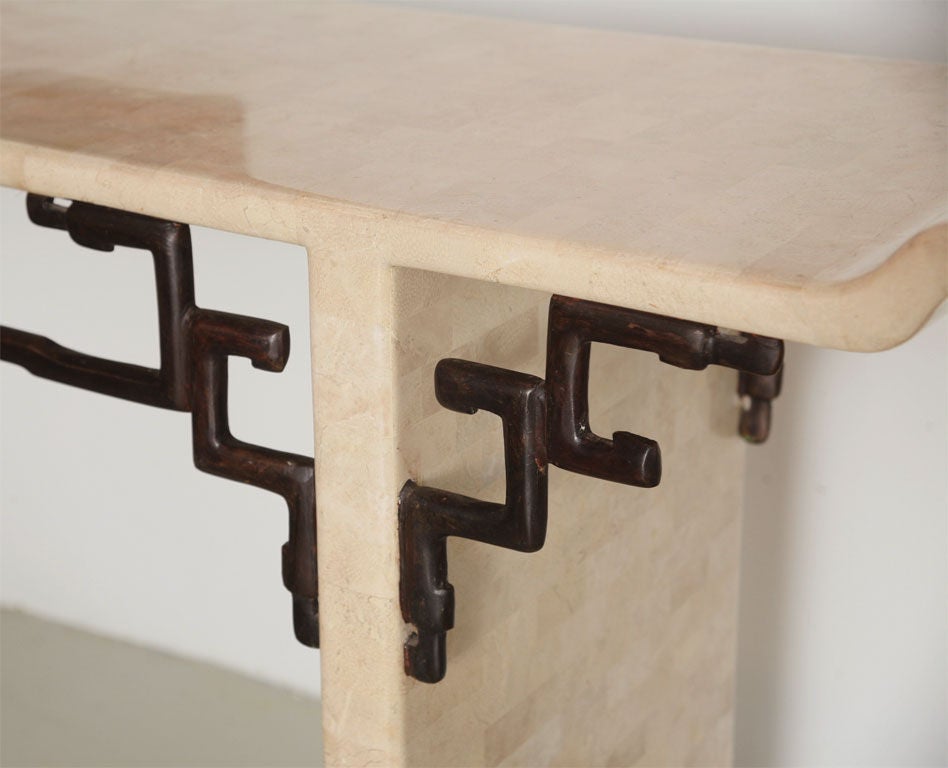 Fossil Stone and Bronze 1970s Console Table