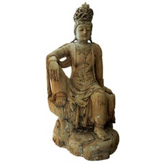 Large Antique Carved Quan Yin  Buddha