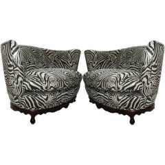 Antique Chic Pair of  Zebra Print Love Seats/Oversized Chairs.