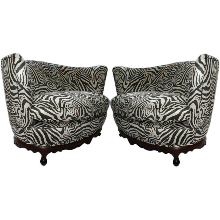 Chic Pair of  Zebra Print Love Seats/Oversized Chairs.