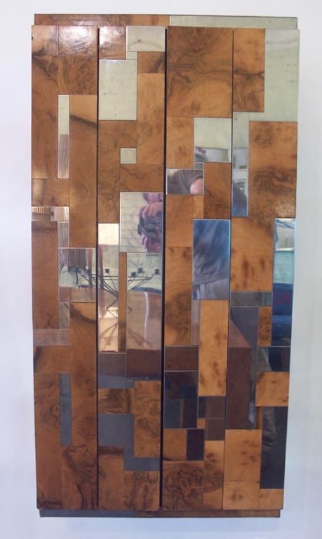 Wall Mounted Paul Evans Burl and Chrome Bar and End Tables