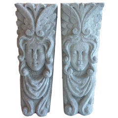 Vintage Circa 1900 NYC Pair of Hand Carved Limestone Keystones