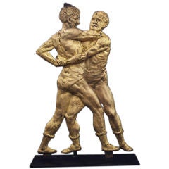 Pair of Gilt Iron Wrestlers from the Police Gazette Building NYC