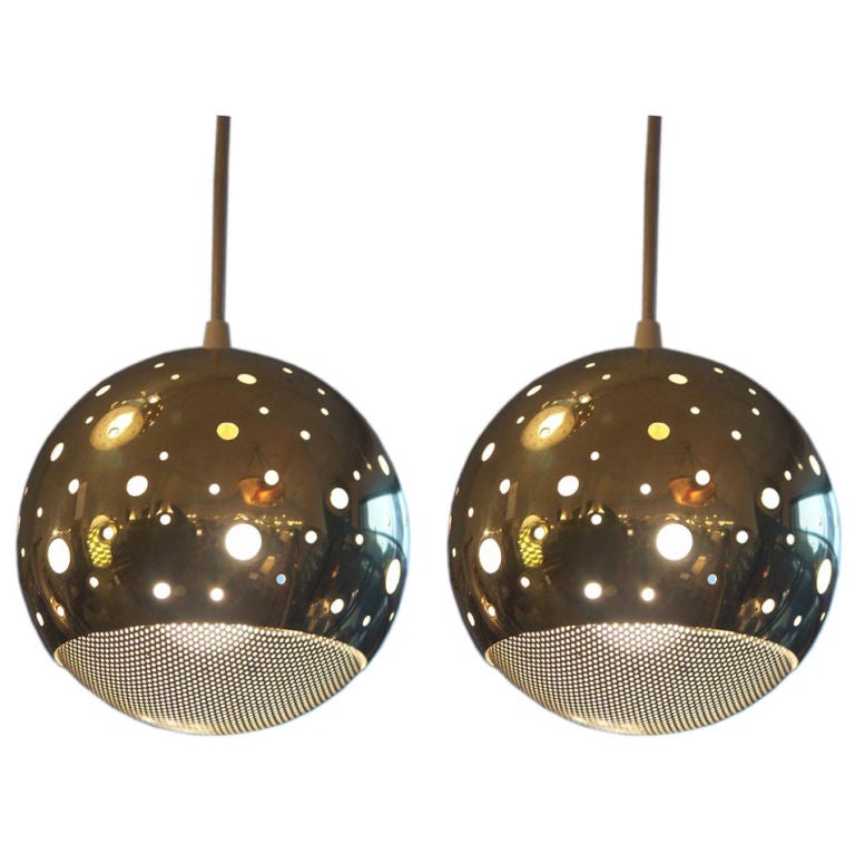 Pair of Lightolier Brass Pendants