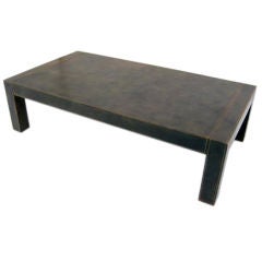 french green leather coffee table