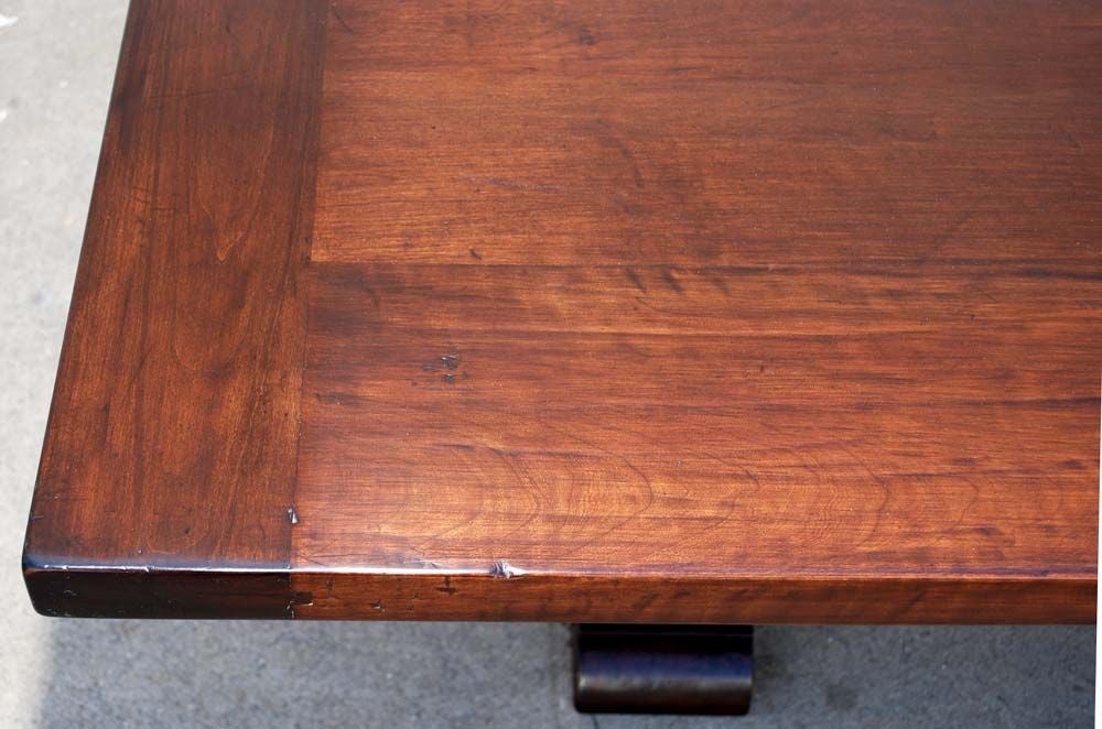 Trestle Table in Distressed Cherrywood, Built to Order by Petersen Antiques In Excellent Condition For Sale In Los Angeles, CA