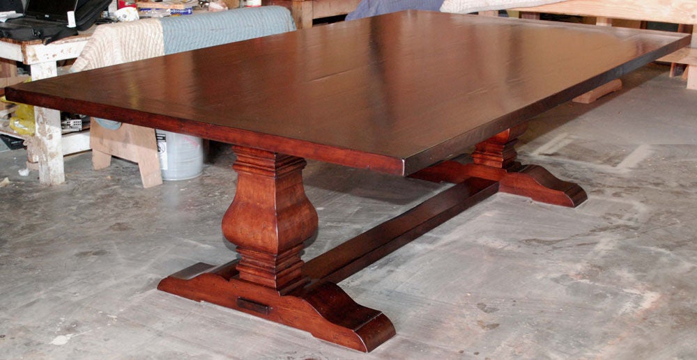 20th Century Trestle Table in Distressed Cherrywood, Built to Order by Petersen Antiques For Sale