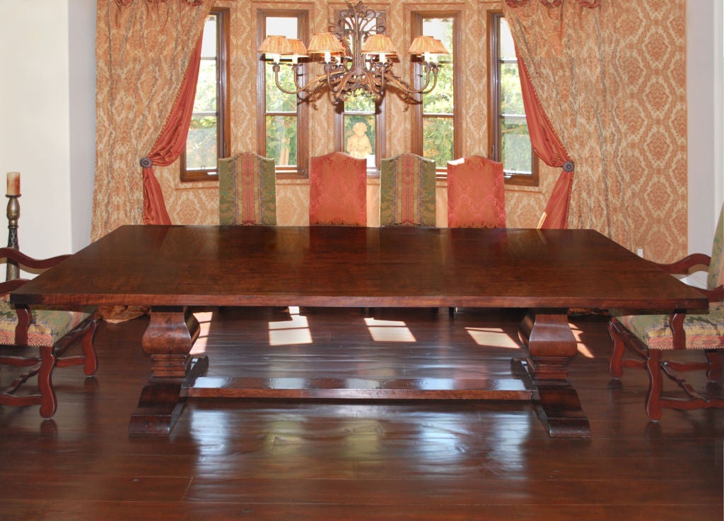 Trestle Table in Distressed Cherrywood, Built to Order by Petersen Antiques For Sale 2