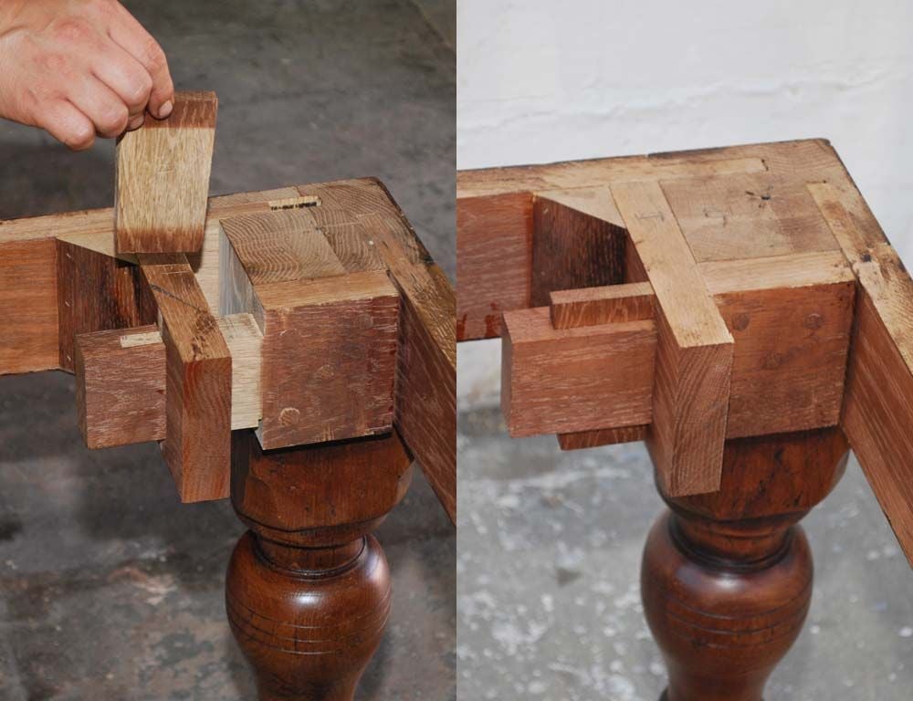 Dining Table in Reclaimed Oak, Custom Made by Petersen Antiques In Excellent Condition For Sale In Los Angeles, CA