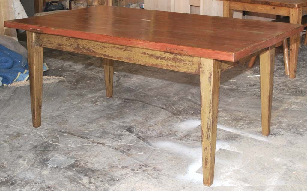 Traditional replica of a Danish harvest table made from reclaimed 19th century Nordic Pine. Top is 4cm thick (almost 2