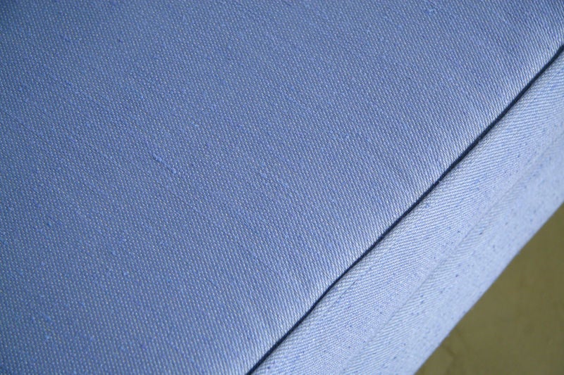 Light blue fabric sofa with walnut base by Dunbar 4