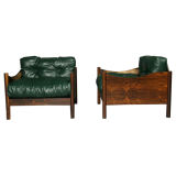 Pair of Brazilian rosewood and green leather case chairs