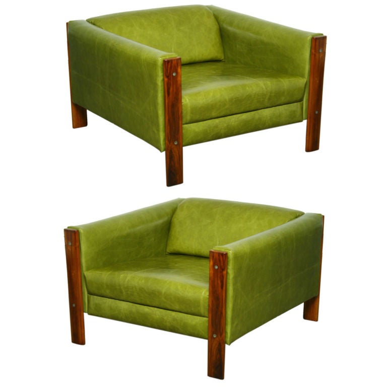  Of Solid Caviuna Chairs With Bright Avocado Green Leather at 1stdibs