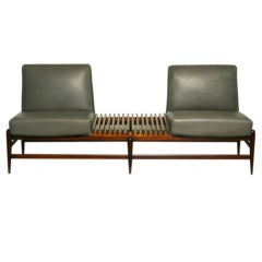 Modular two seat sofa with wood slatted movable section