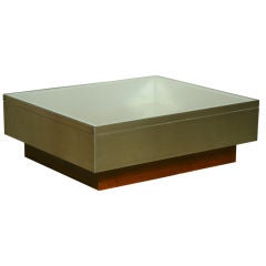 Glass, brushed stainless steel and rosewood coffee table