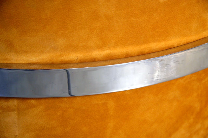 Single open grain leather and solid stainless lounge chair at 1stDibs