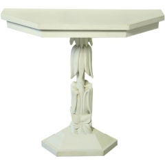 White plaster floral pedestal console table