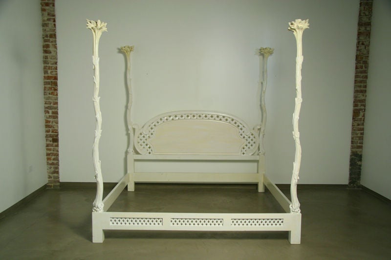 Four poster white plaster bed frame