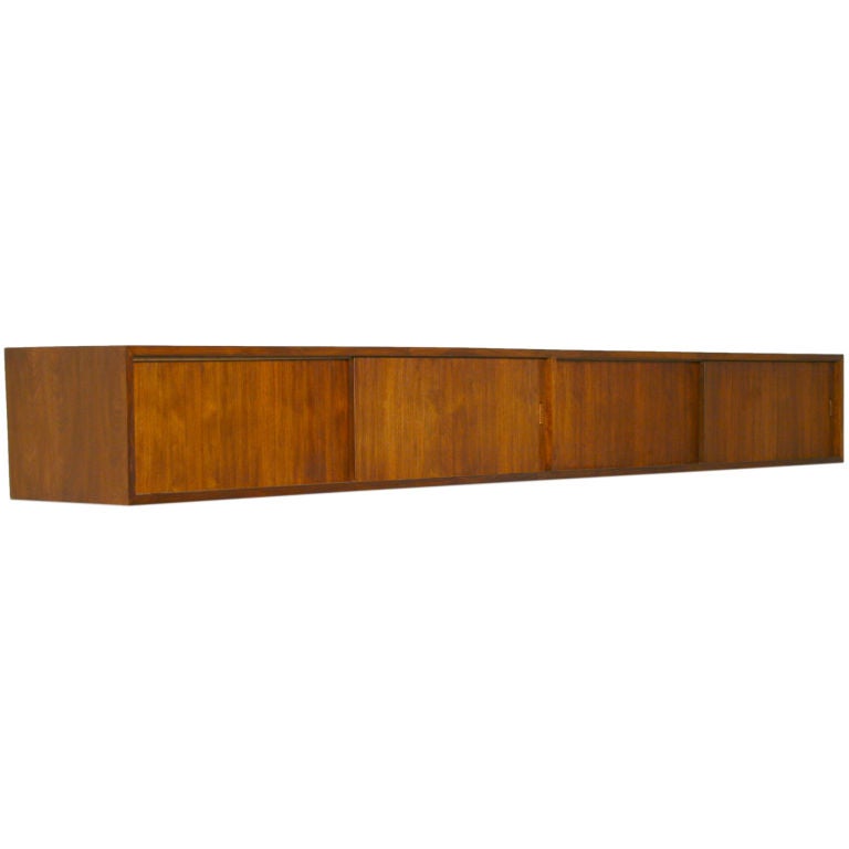 Claro Walnut Wall Mounted Cabinet With Four Sliding Doors At 1stdibs - Sliding Door Cabinet Wall Mount