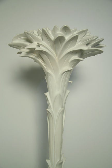 American Pair of white plaster leaf pattern floor lamps