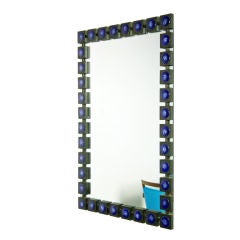 Mirror with ebonized wood squares and blue enamel circles