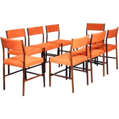 Set of 8 rosewood and red buckskin leather dining chairs