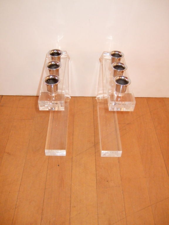 American Pair of Lucite Candlesticks