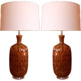 Pair of Tortoise Glazed Table Lamps