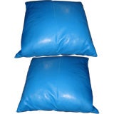 Two  Cerulean  Blue Kidskin Leather Pillows