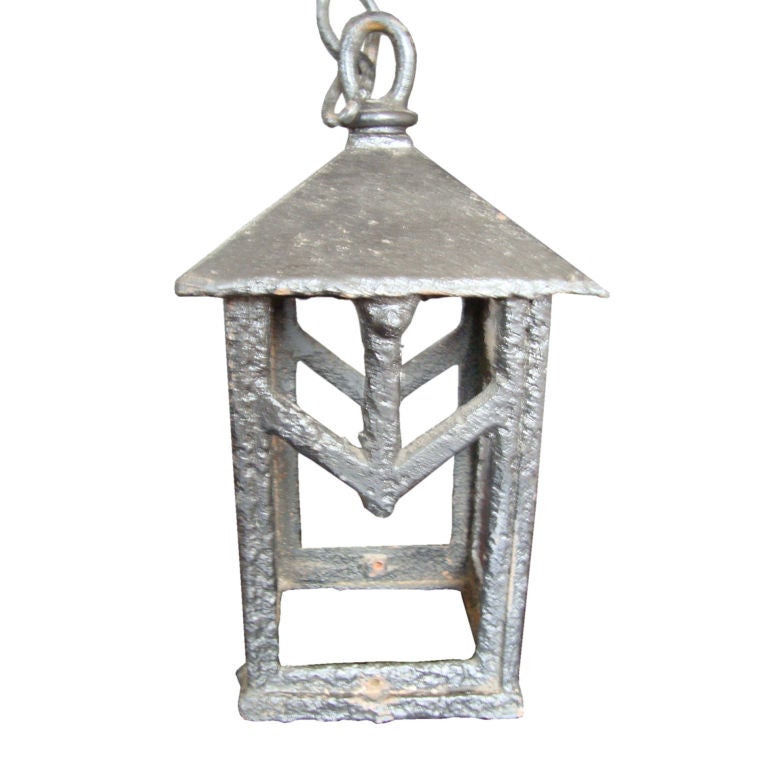 Hand-Forged Metal Lantern and Canopy and Chain For Sale