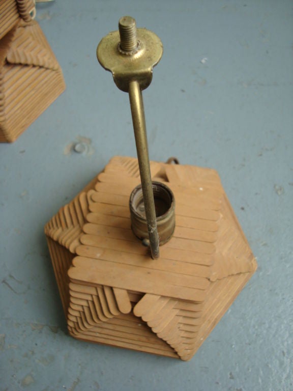 Brass A Pair of Unique Popsicle Stick Table Lamps