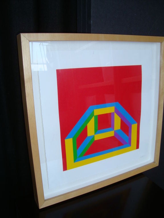 Signed 'Lewitt' and numbered 53/150' by the artist on lower right. Original 2003 edition. 

Catalogue Raisonné #: 2003.06
Title: Isometric figure with bars of color
Medium: Linocut
Date: 2003
Image size: 12 x 12 inches (30.5 x 30.5 cm)
Paper