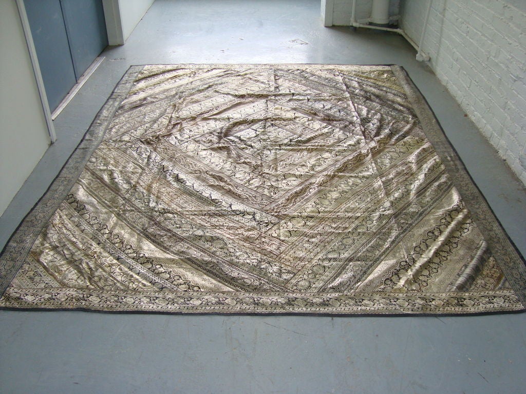 A King Size Bedspread  of vintage Metallic Thread textiles