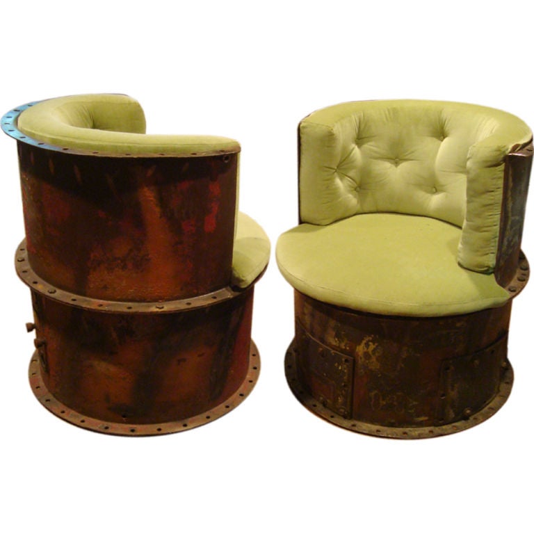 UNIQUE BARREL CHAIRS FASHIONED FROM INDUSTRIAL STEAM PIPES