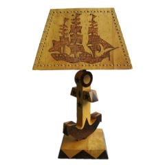 A Unique Nautical Handpainted and Carved Wood Anchor Lamp